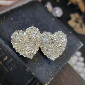 1980s Vintage Rhinestone Heart-Shaped Statement Earrings - Timeless Glamour